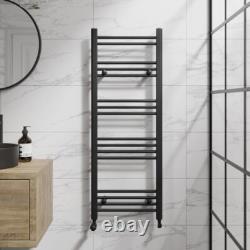 Heated Towel Rail Matt Black 1200 x 450mm Flat Bathroom Wall Mounted Steel
