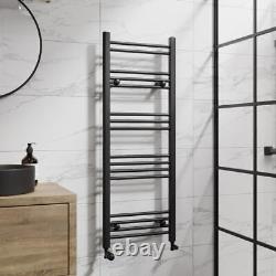 Heated Towel Rail Matt Black 1200 x 450mm Flat Bathroom Wall Mounted Steel