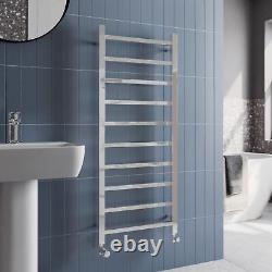 Heated Towel Rail Radiator Wall Mounted Square Bar Ladder Chrome 1200 x 500mm