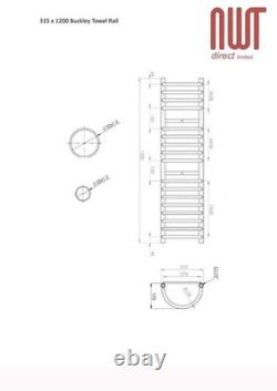 Heated Towel Rail Radiator Warmer Chrome BUCKLEY 300mm(w) x 1200mm(h) 1795 BTUs
