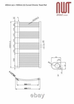 Heated Towel Rail Radiator Warmer Chrome CURVED 400mm(w) x 1000mm(h) 1422 BTUs