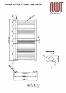 Heated Towel Rail Radiator Warmer Chrome CURVED 600mm(w) x 1000mm(h) 2015 BTUs