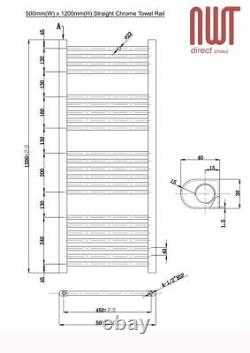 Heated Towel Rail Radiator Warmer Chrome STRAIGHT 500mm(w) x 1200mm(h) 2084 BTUs