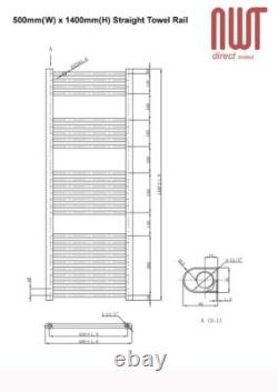 Heated Towel Rail Radiator Warmer Chrome STRAIGHT 500mm(w) x 1400mm(h) 2294 BTUs