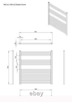 Heated Towel Rail Radiator Warmer Chrome STRAIGHT 900mm(w) x 900mm(h) 2464 BTUs