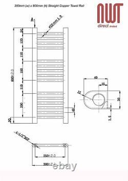 Heated Towel Rail Radiator Warmer Copper STRAIGHT 300mm(w) x 800mm(h) 895 BTUs