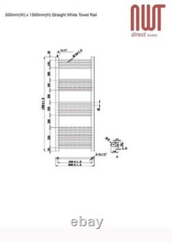 Heated Towel Rail STRAIGHT White Bathroom Radiator 500mm(w) x 1500mm(h) 2642 BTU