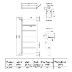 Hudson Reed Eton Heated Towel Rail 1200mm H x 450mm W Chrome