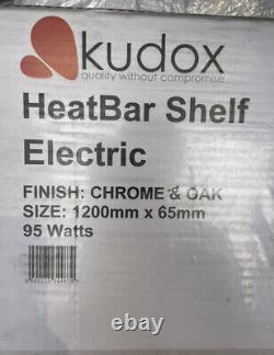 Kudox HeatBar Shelf Electric Towel Rail Chrome And Solid Oak 1200mm x 65mm 95w