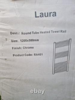 LAURA PHOENIX ROUND TUBE HEATED TOWEL RAIL 1200 x 500mm STANDARD CHROME