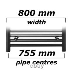 Matt Black 800 mm Wide Straight Heated Towel Radiator Stylish Bathroom Rail