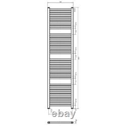 Matt Black Bathroom Heated Towel Rail Radiator Straight Ladder Rad 1800 x 500mm