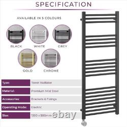 Matt Black Electric Heated Towel Rail 1200x500mm Smart 300W Radiator