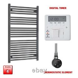 Matt Black Electric Heated Towel Rail 700x1200mm 742W Thermostatic Bathroom UK