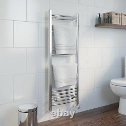 Modern Bathroom 1200 x 450mm Heated Towel Rail Radiator Curved Chrome 17 Rails