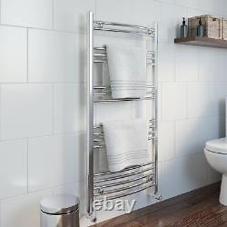 Modern Bathroom 1200 x 600mm Heated Towel Rail Radiator Curved Chrome 17 Rails