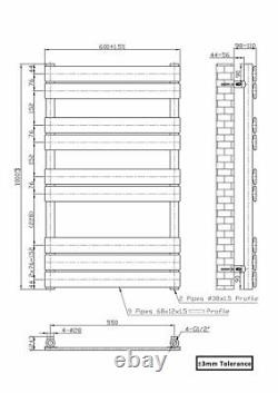 Modern Black Bathroom Flat Panel Heated Towel Rail Radiator Ladder 1000x600mm