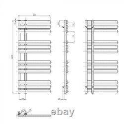 Modern Black Vertical Towel Rail Offset Heated Bathroom Radiator 1130x500mm