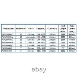 Modern Flat Panel Heated Towel Rail Radiator Chrome 1600x600mm Straight Valves