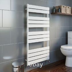 Modern Flat Panel Heated Towel Rail Radiator White 1200 x 600mm Straight Valves