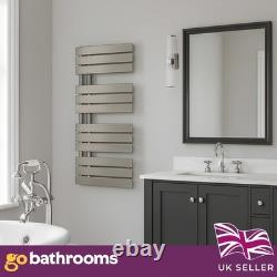 Nickel Heated Towel Rail Offset Modern Designer Bathroom Radiator 1080 x 550mm
