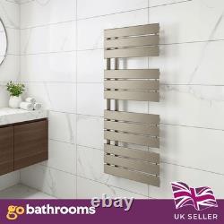 Nickel Heated Towel Rail Offset Modern Designer Bathroom Radiator 1080 x 550mm