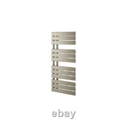 Nickel Heated Towel Rail Offset Modern Designer Bathroom Radiator 1080 x 550mm