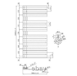 Nickel Heated Towel Rail Offset Modern Designer Bathroom Radiator 1080 x 550mm
