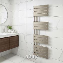 Nickel Heated Towel Rail Offset Modern Designer Bathroom Radiator 1400x550mm