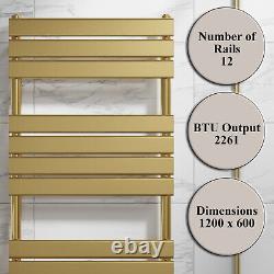 RadiLux Flat Panel Heated Towel Rail Brushed Brass 1200 x 600mm