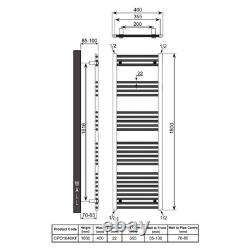 Reina 400x1800 Tall Black Heated Towel Rail Ladder Bathroom Radiator UK