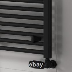 Reina Capo Flat Black Bathroom Heated Towel Rail Radiator 1600x600 Mild Steel