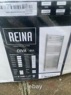 Reina Diva Modern Horizontal Curved Heated Towel Rail 800mm High x 750mm Wide