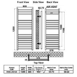 Reina Luna Straight Heated Towel Rail 1200mm H x 600mm W Stainless Steel