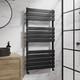 See Photos Duratherm 1200 X 600mm Black Flat Panel Heated Towel Rail Radiator