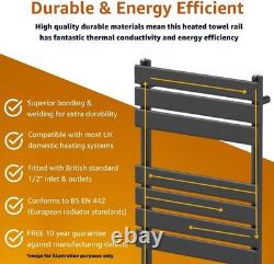 SEE PHOTOS DuraTherm 1200 x 600mm Black Flat Panel Heated Towel Rail Radiator