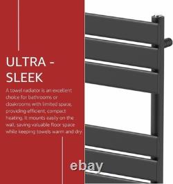 SEE PHOTOS DuraTherm 1200 x 600mm Black Flat Panel Heated Towel Rail Radiator