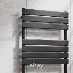 SEE PHOTOS DuraTherm 1200 x 600mm Black Flat Panel Heated Towel Rail Radiator