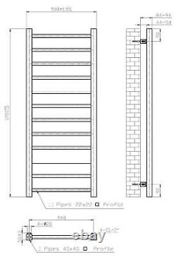 Solaro Square Bar Heated Towel Rail Matt Black 1200 x 500mm