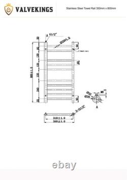 Stainless Steel Towel Ladder Rail Radiator Heated Bathroom Warmer 350mm x 800mm