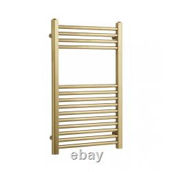 Straight Brushed Brass Heated Towel Rail Ladder Bathroom Radiator Valves