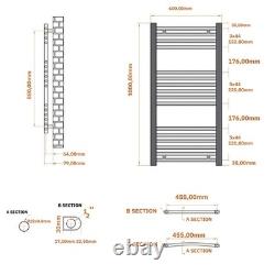 Straight Designer Flat Panel Heated Towel Rail Ladder Warmer With Radiator Valve