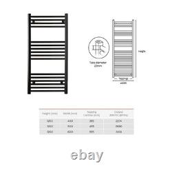 Straight Heated Towel Rail Ladder Radiator Matt Black Bathroom Rad With Valves
