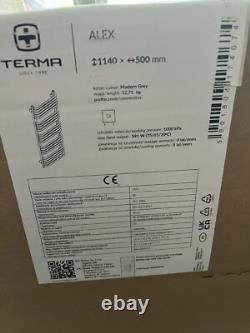 Terma Alex H1140xW500 Modern Grey Heated Towel Rail Radiator WGALE114050-KDGRSX
