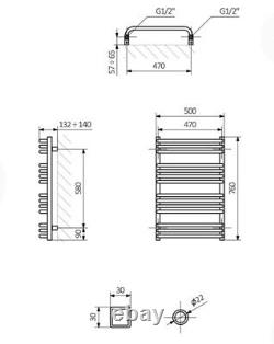 Terma Alex H760mm xW500mm Brass Heated Towel Rail