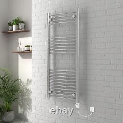 Thermostatic Electric Chrome Bathroom Curved Heated Towel Rail Radiator 1200x500