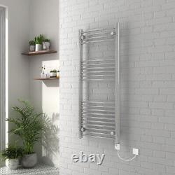 Thermostatic Electric Chrome Bathroom Curved Heated Towel Rail Radiator 1200x500