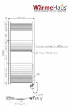 Thermostatic Electric Chrome Bathroom Curved Heated Towel Rail Radiator 1200x500