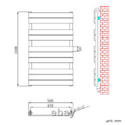 Towel Radiator 500 Designer Chrome Flat Bathroom Heater Rail Warmer With Valves