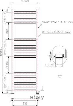 Towel Radiator Towel Rail Heated 1000mm x 400mm Designer Matt Black 1608 BTU